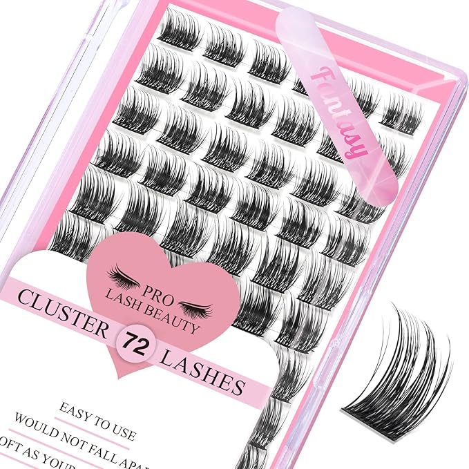 Cluster Lashes, 72 Pcs Individual Lashes, Lash Clusters DIY Eyelash Extension, Super Thin Band Reusable Soft & Comfortable (Pined-D-14mm)