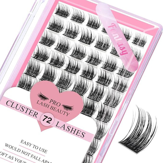 Cluster Lashes, 72 Pcs Individual Lashes, Lash Clusters DIY Eyelash Extension, Super Thin Band Reusable Soft & Comfortable (Pined-D-14mm)
