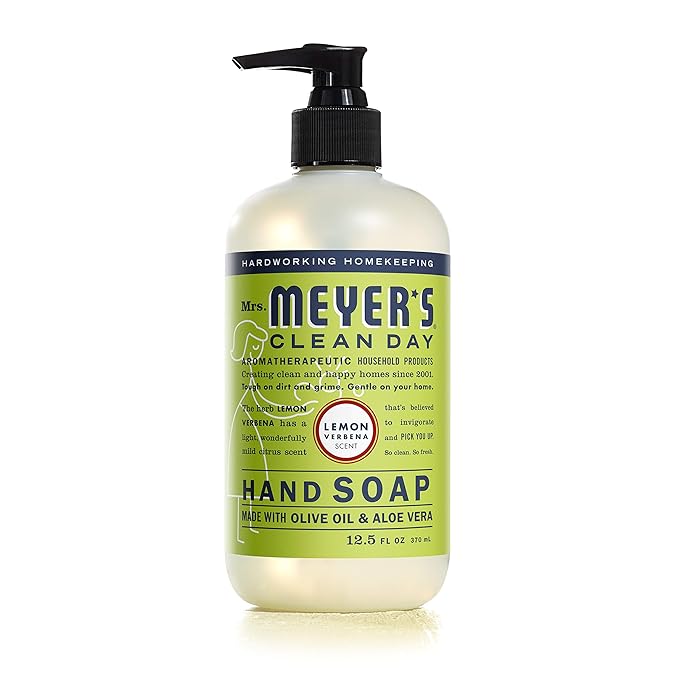 MRS. MEYER'S CLEAN DAY Hand Soap, Made with Essential Oils, Biodegradable Formula, Lemon Verbena, 12.5 fl. oz