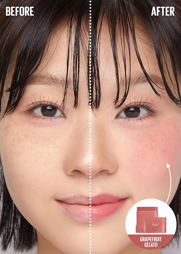 KAJA Cheek & Lip - Dewy Bar 06 Grapefruit Gelato | Creamy Blusher and Balm Multi-Stick, 45% Moisturizing Oil, Apple Extract, Vitamin-Hyaluronic Acid Infused, High Shine, Mother's Day, 10g