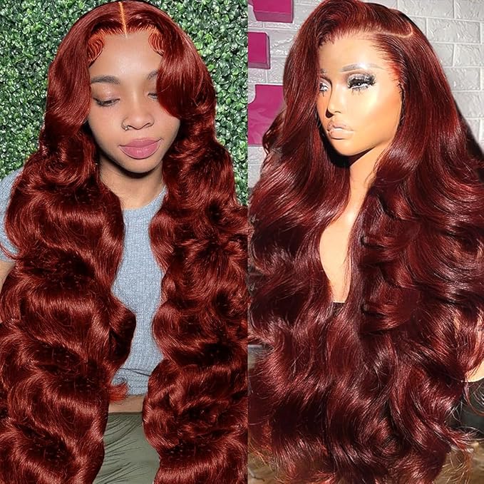 36 Inch Reddish Brown Lace Front Wigs Human Hair Body Wave 13x6 Hd Transparent Lace Front Wig Human Hair Pre Plucked with Baby Hair 180% Density 33# Auburn Brown wig