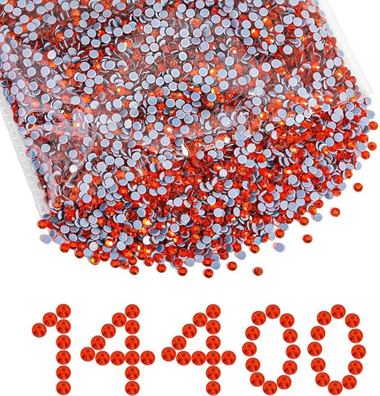 Beadsland Hotfix Rhinestones Bulk, 14400pcs Orange Hot Fix Rhinestones for Crafts Clothes DIY Decoration, Hyacinth/Orange, SS10, 2.7-2.9mm
