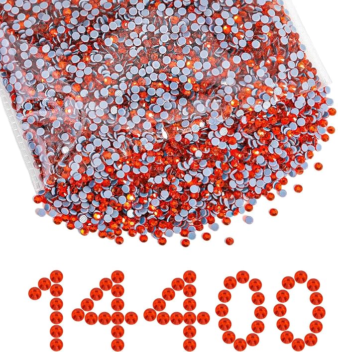Beadsland Hotfix Rhinestones Bulk, 14400pcs Orange Hot Fix Rhinestones for Crafts Clothes DIY Decoration, Hyacinth/Orange, SS20, 4.6-4.8mm
