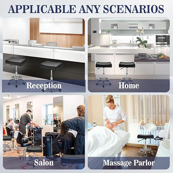 Black Square Salon Rolling Stool - 300lbs Weight Capacity，Adjustable Swivel Stool With Wheel，Pu Leahter Comfortable Cutting Stools For Salon Tattoo Stylist Massage Perfect for Work SPA (Premium black)