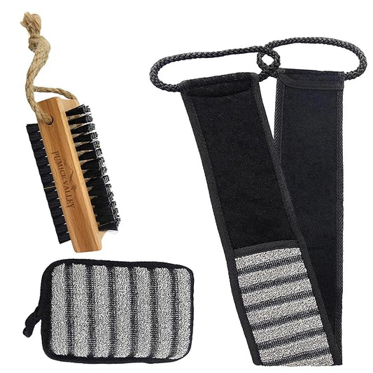 Wooden Cleaning Finger Nail Brush & Body Scrubber Set of 2 pcs