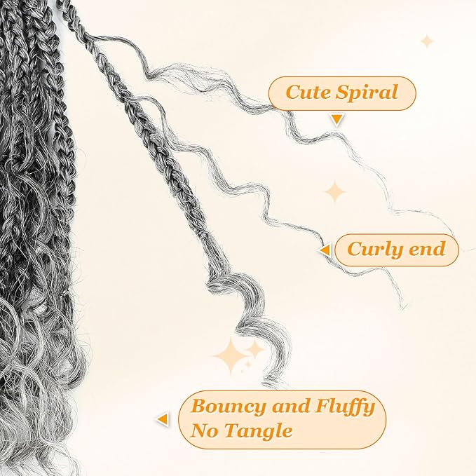 9 Packs Goddess Box Braids Crochet Hair Boho Crochet Box Braids With Curly Ends Crochet Hair For Black Women, 12 Inch Pre Looped Bohemian Crochet Box Braids Hair (12Inch 9 Packs,TGrey)