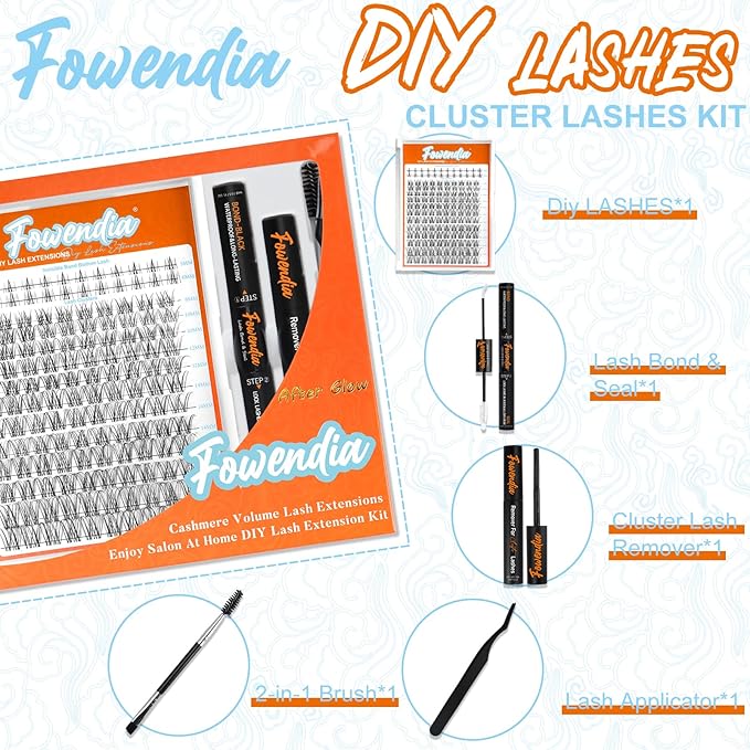 Individual Cluster Lashes D Curl DIY Extension Kit - Classic 8-18mm With Bond, Seal, and Remover - Ultra-Invisible Band, No-Glue Lower Lashes, First Met-Kit