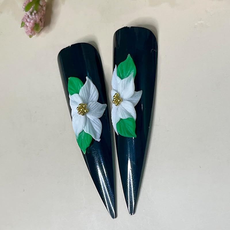 Set 8Pcs 3D Acrylic White Poinsettias Flower Christmas Nail Art Charms Handmade by Acrylic Powder HaFLoNar (White Poinsettias 8Pcs)