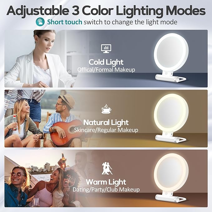 B Beauty Planet Magnifying Mirror with Light 30X, Double-Sided 1X/ 30X Magnifying Makeup Mirror with Tweezer, 2000mAh 3 Colour Modes with Adjustable Brightness,Foldable Compact Travel Mirror