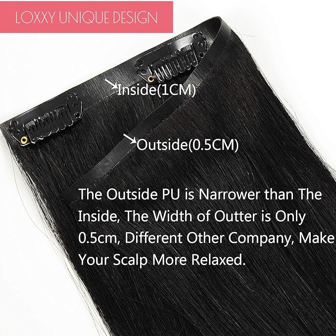 Loxxy Seamless Clip in Hair Extensions Real Human Hair Natural Black #1B 20inch Remy Clip in Human Hair Extensions for Thin Hair Pu Weft Clip on Hair Extensions Natural Hair 150gram 8pcs