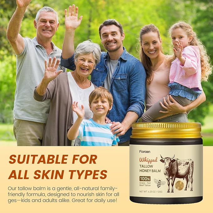 Beef Tallow for Skin 4oz, Whipped Beef Tallow and Manuka Honey Balm, Beef Tallow for Face and Body, Unscented Skin Care for Dry and Sensitive Skin, Natural Tallow Balm for Hydration and Nourishment