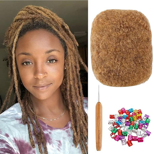 Afro Kinkys Bulk Human Hair for Dreadlock Extensions,Repair Locs, Twists and Braids, 30 Gram Each Package Afro Kinky Bulk 100% Human Hair for Locs (honey Blond, 8inch)