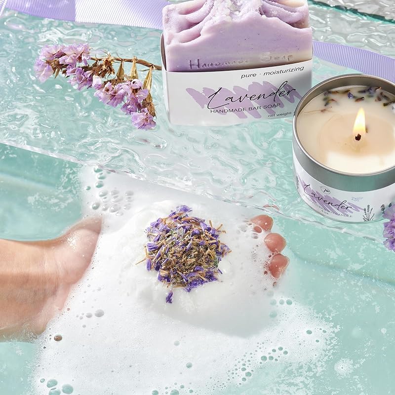 Gifts for Women Spa Lavender Bath Gift Baskets Mothers Day Gifts Relaxing Self Care Gift for Mom Her Sister Wife Auntie Home Bath Kit Care Package Birthday Friendship Gift Ideas