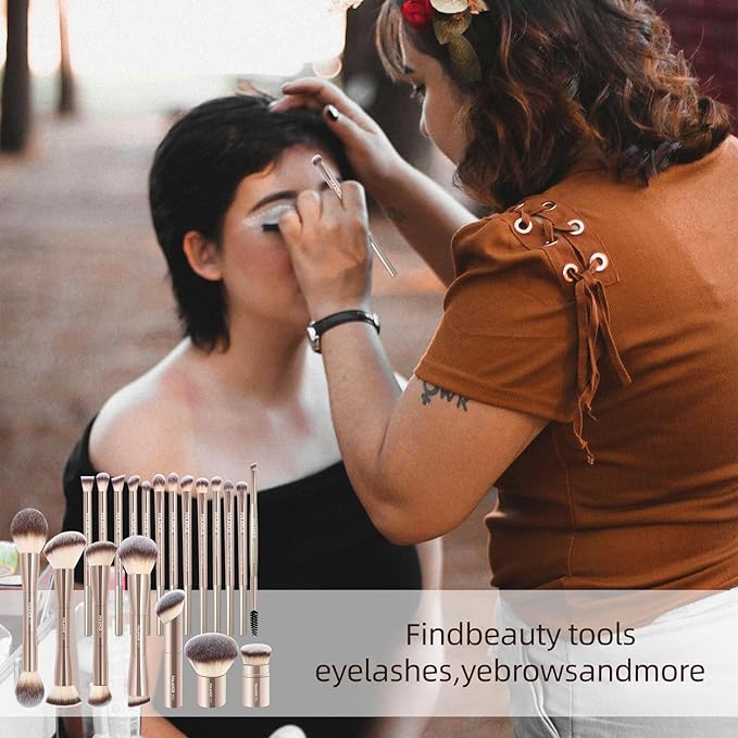 MAANGE 20 PCS Foundation Makeup Brush Set, Double-ended Kabuki Contour Brush for Liquid Powder Concealer Blending Blush Face Makeup Tools (Gold)