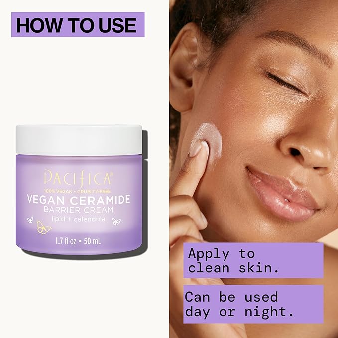 Pacifica Face Cream - Vegan Ceramide Barrier Cream w/Niacinamide & Shea Butter - Hydrating Daily Face Moisturizer Fragrance Free for Sensitive Skin, Vegan, Clean Beauty Allergy & Dermatologist Tested