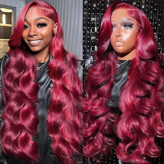 200% Density 30Inch 99j Burgundy Lace Front Wigs Human Hair 13x6 Body Wave Lace Front Wigs Human Hair Pre Plucked Glueless Red Wig Wine Red Lace Front Wigs Human Hair Wigs for Women