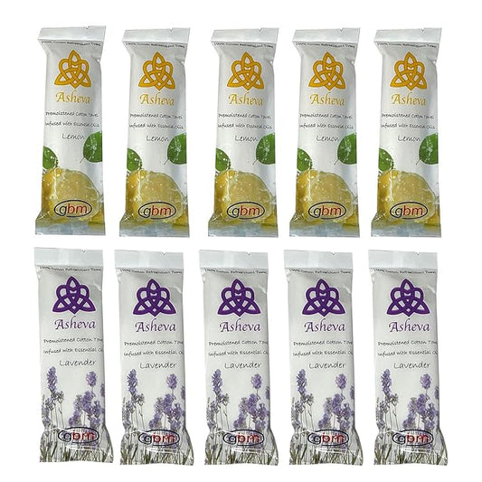 Asheva 8" x 9" Individually Wrapped Oshibori Disposable Towels - Luxurious Moist Cotton Hot/Cold Refreshment Towel - Lavender, Lemon, or Tea Tree Scents - Perfect for Spa, Travel, Dining & Events