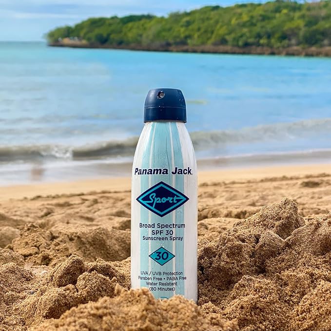 Panama Jack Sport Sunscreen Spray - SPF 30, Broad Spectrum UVA/UVB Protection, PABA, Paraben, Gluten & Cruelty Free, Water Resistant (80 Minutes), 5.5 OZ