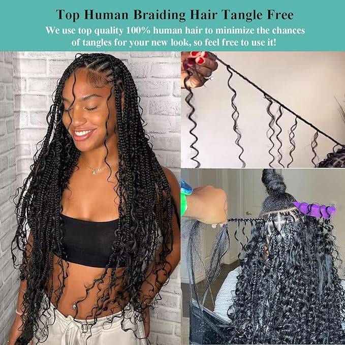 Chocolate Brown Human Braiding Hair for Boho Braids #4 Deep Water Wave Bulk Human Hair 110g 18 Inch Curly Human Hair Extensions Wet and Wavy Braiding Hair No Weft 2 Bundles/Pack