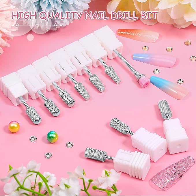 Honoson 10 Pcs Nail Drill Bits Set, 3/32 Inch Tungsten Carbide Bits for Nail Tech, File Remove Acrylic Gel Polish, Manicure Pedicure Tools for Salon Home Supplies(Silver)