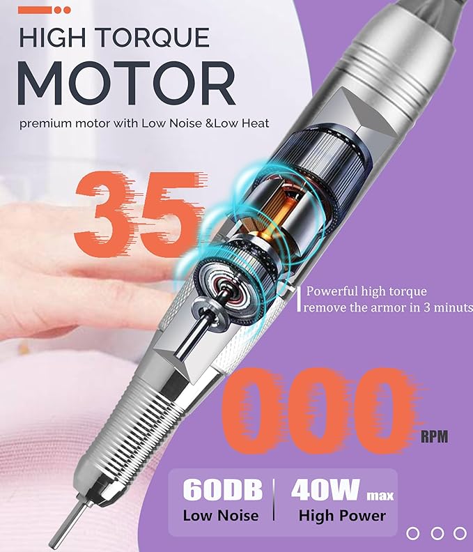 Professional Nail Drill, Lumcrissy 35000RPM Professional Nail File Machine, Rechargeable Efile for Acrylic Gel Nails with Ceramic Drill Bits Set& Sanding Bands for Manicure Salon Home Use