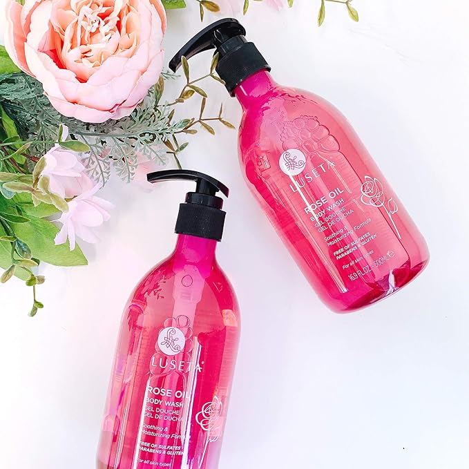 Luseta Rose Oil Body Wash for Dry Skin Women 33.8oz, Women Body Wash Smell Good Hydrating Shower Gel for Nourishing Essential Body Care, Sulfate & Paraben Free Itch, Ringworm, Shower Gel for Women/Men