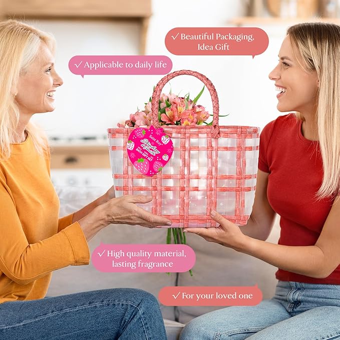 Mother's Day Gifts Spa kit for Women, Unique Gift Set for Teen Girls Tote Bag, 13pcs Strawberry Shower Gift Baskets for girls beauty fruity bath products Birthday Gifts for Daughter, Girlfriend