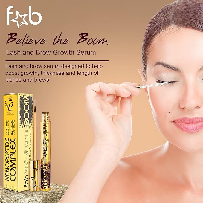 Fab Lash and Brow Boom - The Ultimate Lash and Brow Growth Serum - Lash Serum for Thicker, Longer & Fuller Lashes and Brows - Infused with Castor Oil, Biotin & Eyelash Primer for Healthy Hair Growth