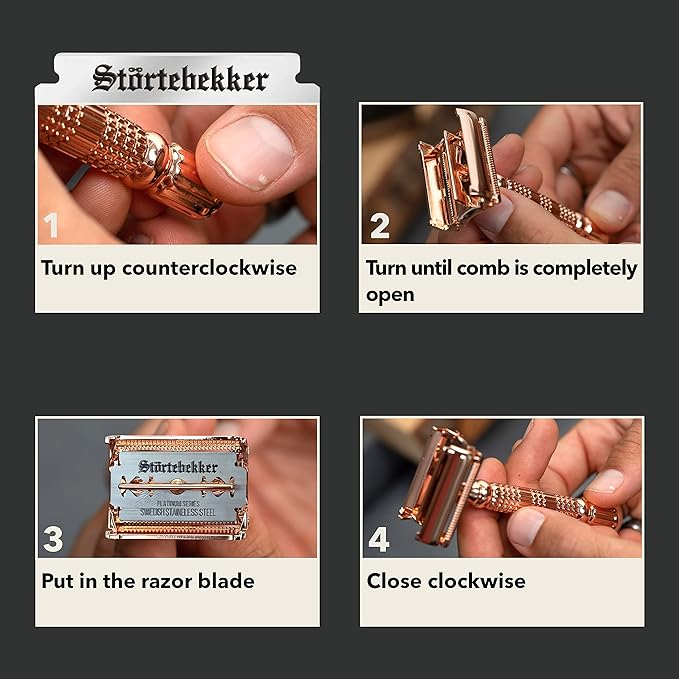 Störtebekker® Premium Men's Safety Razor ‘Hamburg’ - incl. handmade leather case with built-in mirror, 10 Störtebekker blades & shaving guide - First Class Wet Razor shaving set - Gift Idea for Men