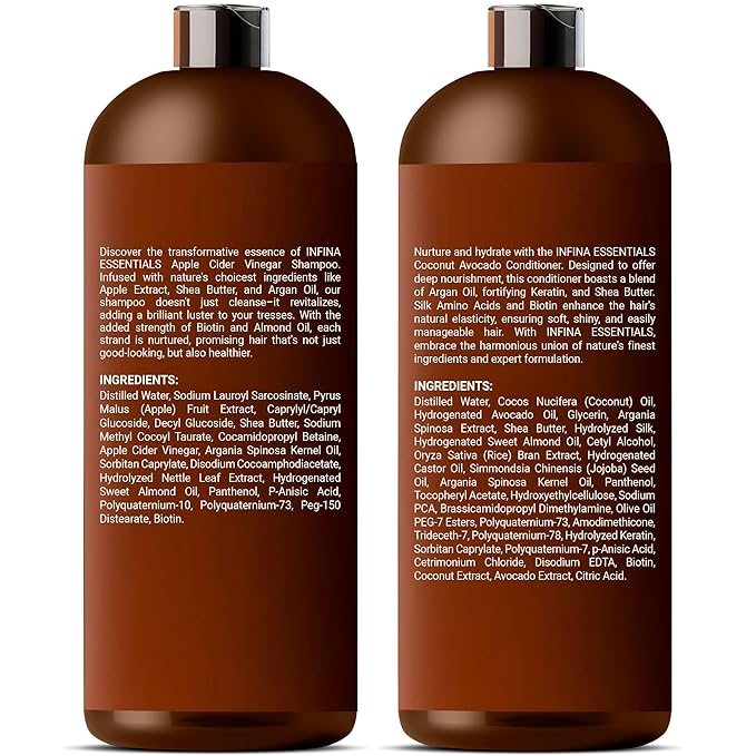 Apple Cider Vinegar Shampoo and Conditioner Set Sulfate Free for Men & Women - Itchy Scalp Shampoo w/Moisturizing Coconut Avocado Conditioner - Loc Shampoo and Conditioner for Dreads, 16 fl oz each