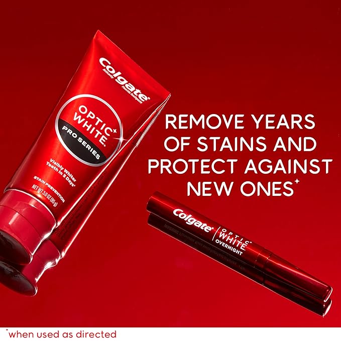 Colgate Optic White Overnight Teeth Whitening Pen and Whitening Toothpaste Kit, Includes 0.08 fl oz Teeth Whitener Pen with 21 Nightly Treatments Plus a 3.0 fl oz Enamel Safe Whitening Toothpaste