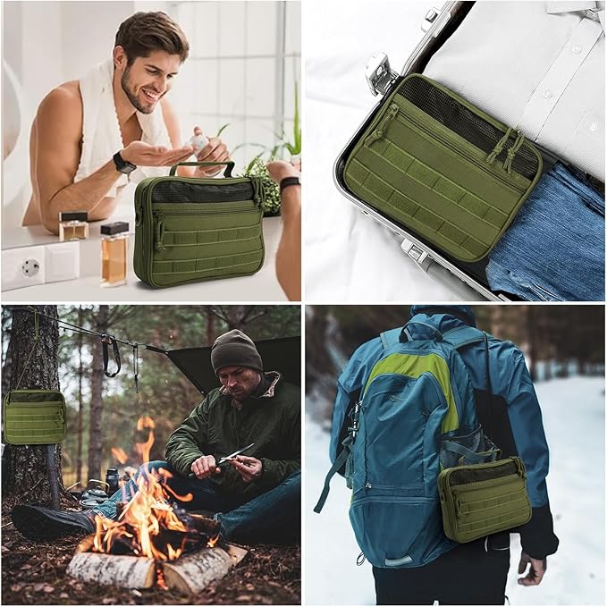 SUNRISING Tactical Toiletry Bag for Men - Hanging Travel Dopp Kit, Shaving Hygiene Organizer, Durable Bathroom Essentials for Short Trips & Camping Army Green