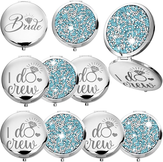 Barydat 10 Pieces Bridesmaid Gifts Set Magnifying Compact Mirror Bride I Do Crew Bridesmaid Proposal Gifts Travel Small Mirror for Purse Makeup Pocket Mirror for Women Wedding Party (Blue)