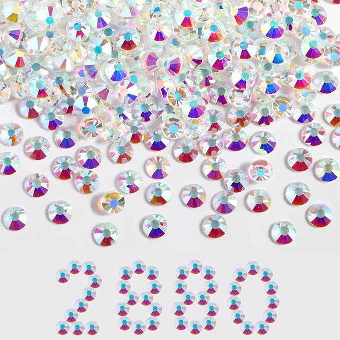 Beadsland Flatback Rhinestones Bulk, 2880pcs Crystal Rhinestones for Nails Crafts Clothes DIY Decoration, Transparent AB, SS30, 6.3-6.5mm