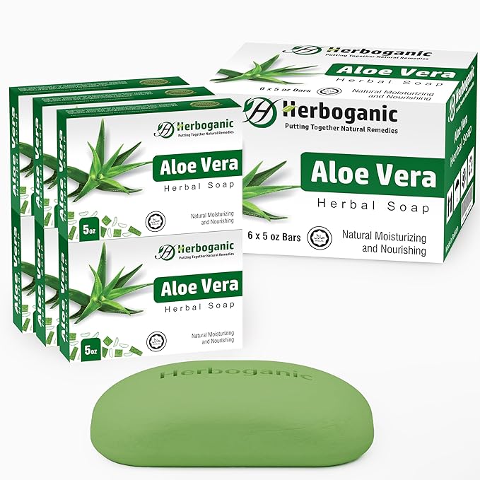 Aloe Vera Herbal Soap | Pack of 6 of 5oz soap Bar | Ideal for Men and Women, Soothing and Nourishing Soap for Moisturization