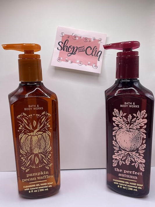 Shop&Cliq Bath and Body Fall collection Gel Hand Wash Soap Bundle - PUPKIN PECAN WAFFLES & THE PERFECT AUTUMN - 8 FL. EACH
