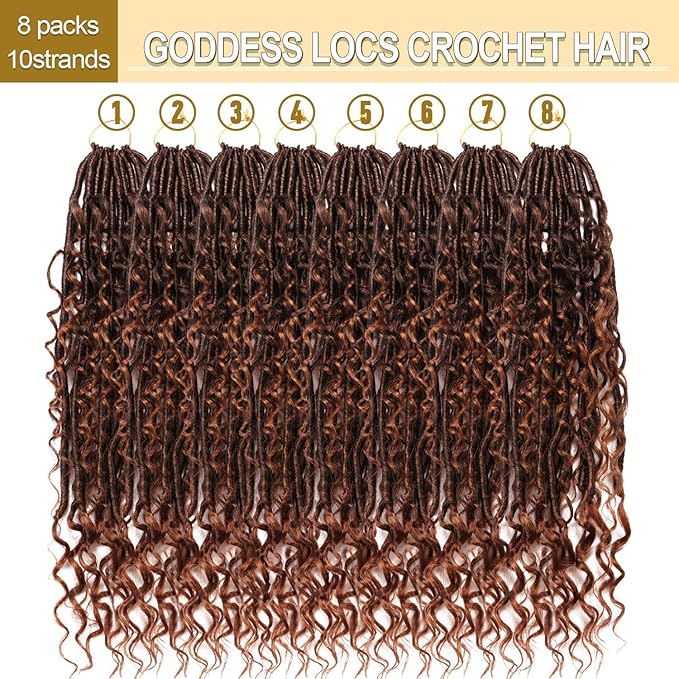 8 Packs Goddess Faux Locs Crochet Hair-18 Inch Boho Soft Locs Crochet Hair for Black Women (T30, 18 Inch(Pack of 8))
