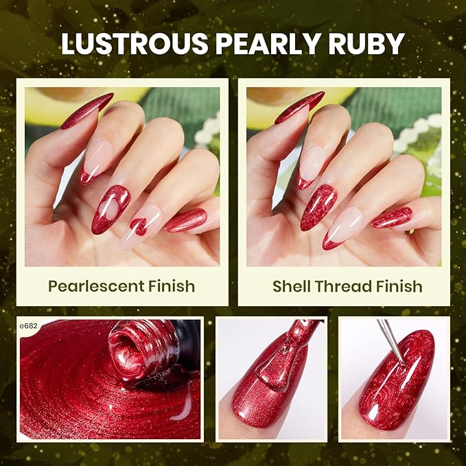 Beetles Cat Eye Gel Nail Polish Set, 20 Colors Gel Polish Nail Set Burgundy Brown Green Nail Polish Glitter Pearl Nail Manicure with Base Coat Matte&No Wipe Top Coat Soak off UV Gel