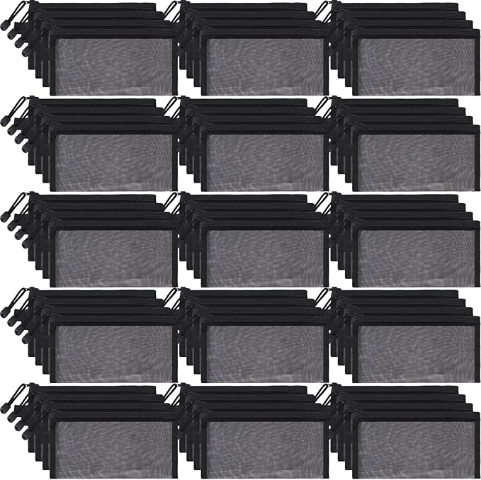 80 Pcs Mesh Zipper Pouch Bulk Multicolor Pencil Storage Pouch Multipurpose Mesh Cosmetics Bags Toiletry Makeup Bags for Office Travel Organization(Black)