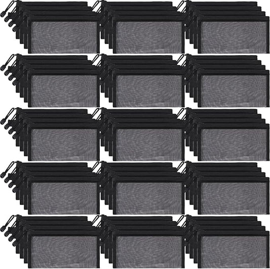 80 Pcs Mesh Zipper Pouch Bulk Multicolor Pencil Storage Pouch Multipurpose Mesh Cosmetics Bags Toiletry Makeup Bags for Office Travel Organization(Black)