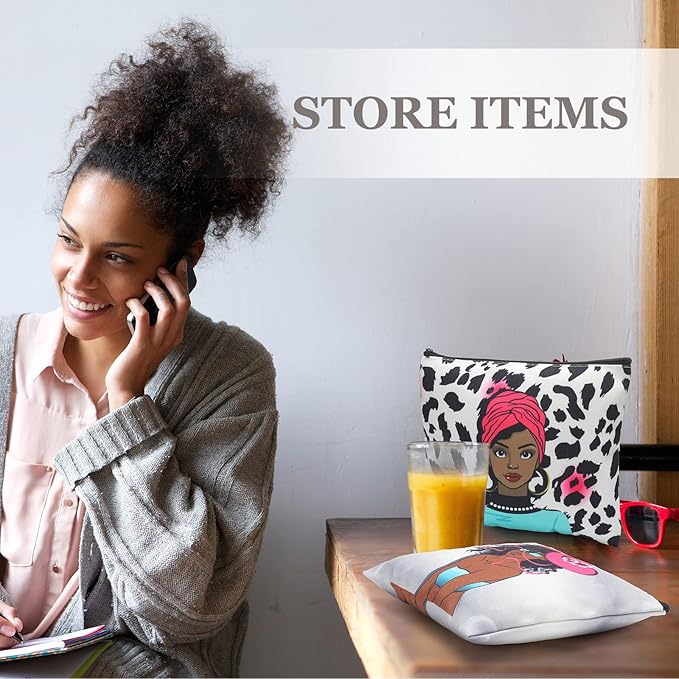 Sweetude 20 Pieces African American Cosmetic Bags Black Women Makeup Bags Afro Queen Canvas Makeup Bags Zipper Pouches for Women Melanin Art Toiletry Purse Travel Accessories Inspirational Gift