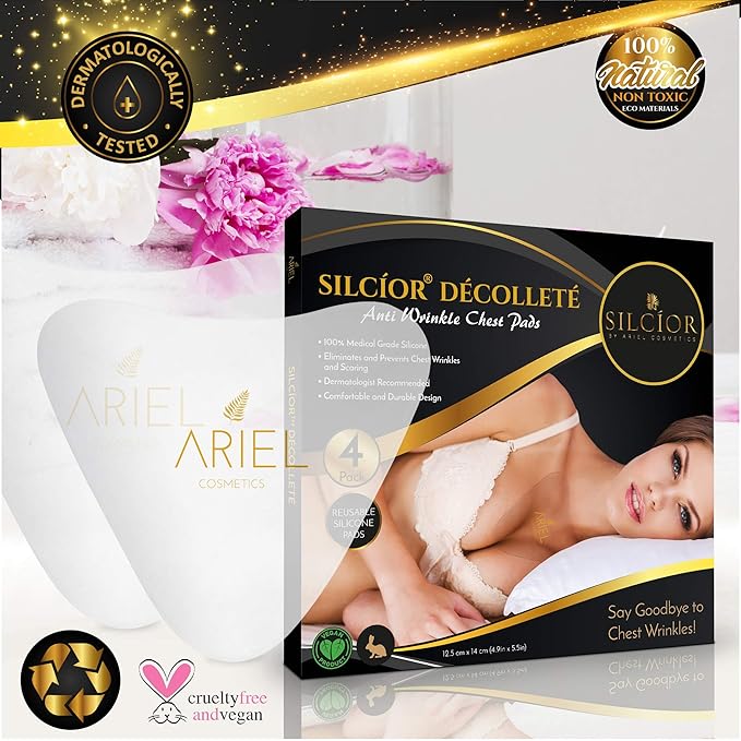 SILCIOR 4 PACK Chest Wrinkle Pads, Silicone Chest Wrinkle Pad, Decollete Anti Wrinkle Chest Pads, Chest Wrinkle Pads Sleeping Reusable, Chest Patches for Wrinkles, Smoothing Pads