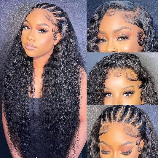 13x6 Deep Wave Lace Front Wigs Human Hair Pre Plucked with Baby Hair 180 Density Curly HD Transparent Lace Frontal Wigs Wet and Wavy Human Hair Wig for Women (180 Density, 22 Inch)