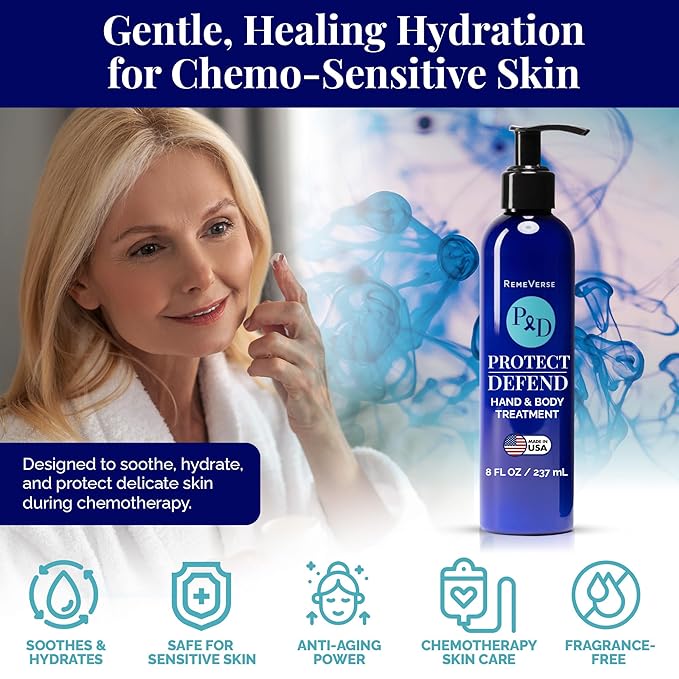 RemeVerse Protect & Defend Hand and Body Treatment Lotion - Moisturizer for Chemotherapy and Sensitive Skin - Hydrating and Nourishing Body Skin Care - Gentle & Fragrance-Free - Made in USA - 8 oz