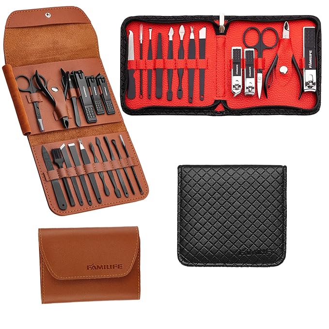 Gifts for Men, Familife Manicure Set Nail Clippers Pedicure Kit Manicure Kit Nail Clipper Set 16pcs and 13PCS Nail Kit Nail Cutter Men Grooming Kit Pedicure Set Professional Manicure Set Stainless Set