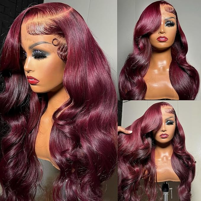 99j Burgundy Lace Front Wigs Human Hair Body Wave Lace Front Wigs Human Hair Pre Plucked 180% Density Wine Red Wig Human Hair Colored Wigs for Women 13x4 HD Lace Frontal Wigs Human Hair 20 inch