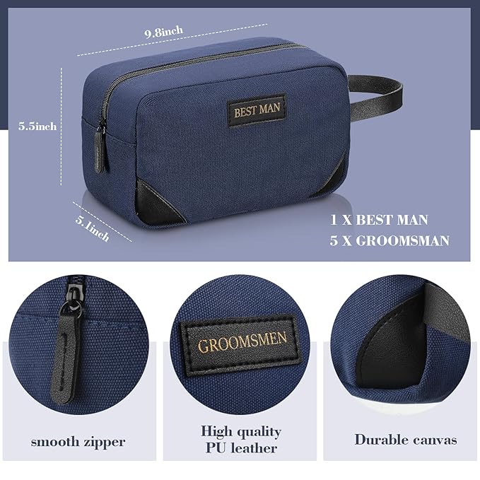 Eccliy 6 Set Groomsmen Gifts Men Toiletry Bags Men's Travel Shaving Kit Bathroom Bags Water Resistant Toiletry Case for Wedding Groomsman Proposal Gift Travel Accessories(Dark Blue)