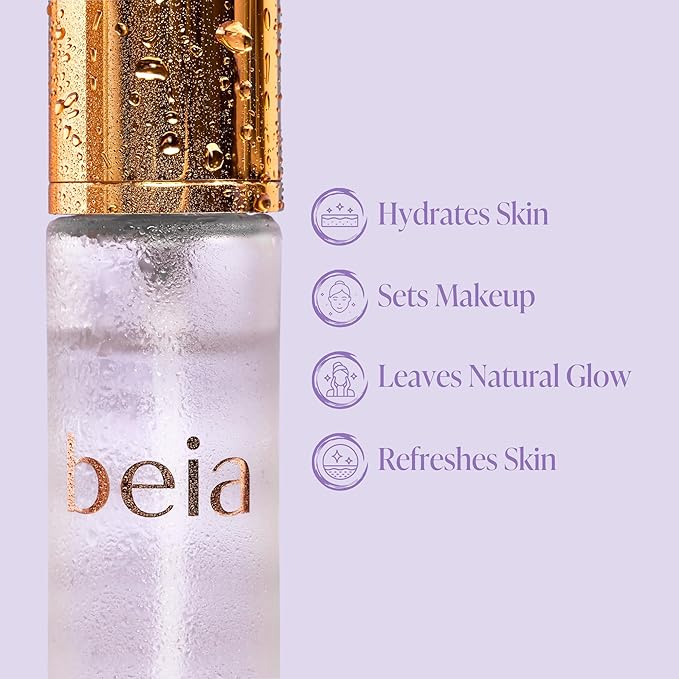 Beia Setting Spray with Hyaluronic Acid for Sensitive Skin - Hydrating Face Mist for Early Morning & Post Shower Glow - Moisturizing Finishing Spray for Makeup - Non Comedogenic Travel Size 1.7 Fl Oz
