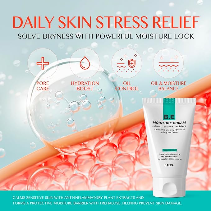B.E Cream- Korean Moisturizer, Lightweight All Skin Type, Sensitive Skin, Trahalose & Hyaluronic Acid, Centella Asiatica,Fast Absorbing, Lightweight, Korean Skin Care (3.38 oz)