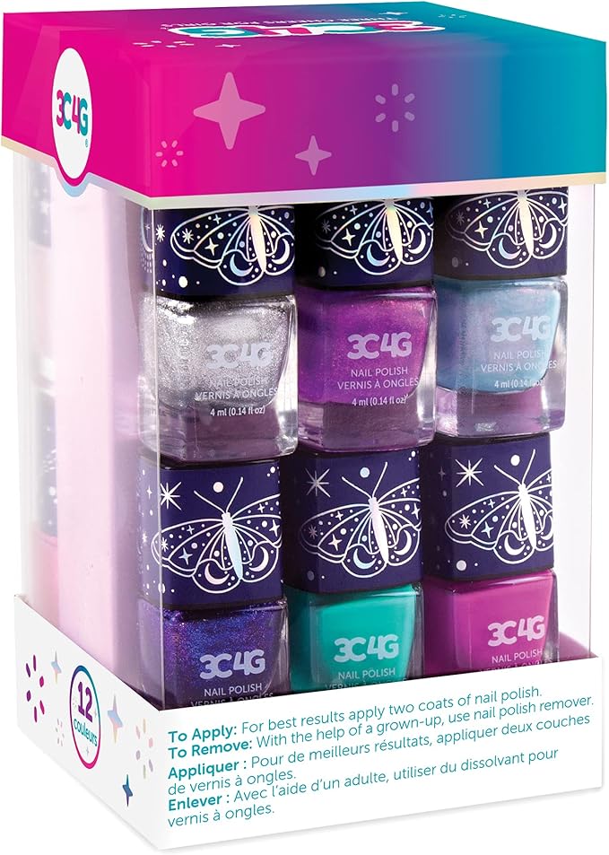 3C4G Celestial 12-Pack Nail Polish Tower for Girls & Teens - 12 Vibrant, Non-Toxic Colors - Safe & Fun Nail Polish Set for Kids Ages 8+ Perfect for Birthdays, Parties, & DIY Manicures Make It Real